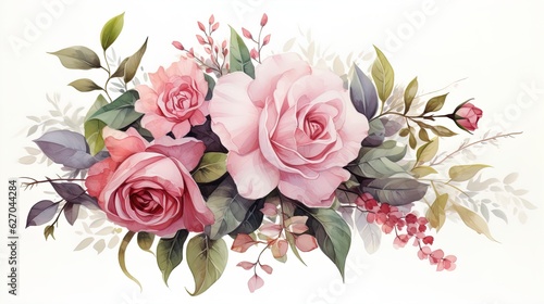 Fototapeta Naklejka Na Ścianę i Meble -  Floral pattern with roses, watercolor. illustration. Generative AI