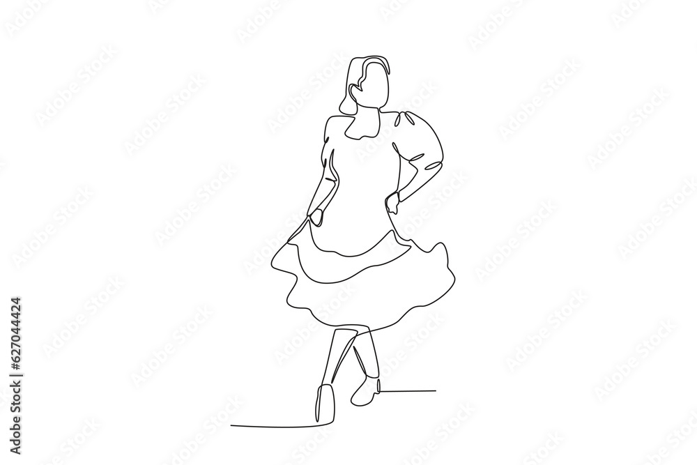 A happy woman dancing in a dress. Fiestas patrias chile