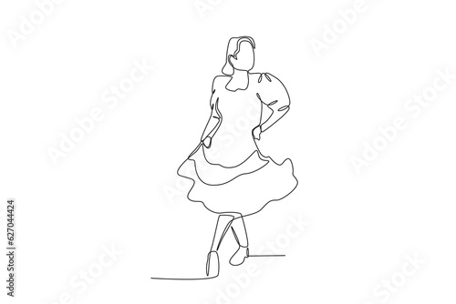 A happy woman dancing in a dress. Fiestas patrias chile
