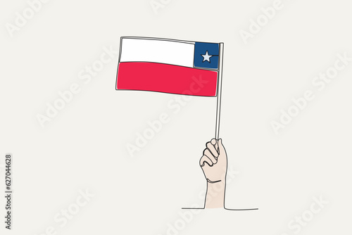 Color illustration of a hand raising the Chilean flag. Fiestas patrias chile