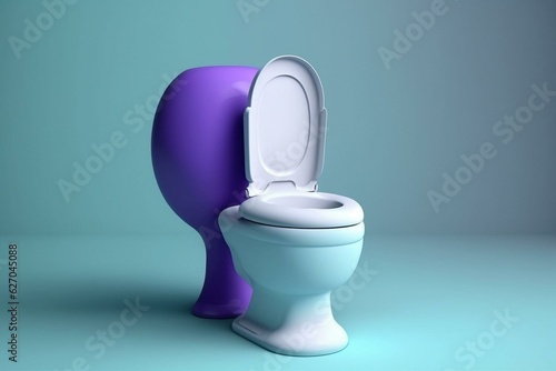 White toilet on purple & blue bg. Copy space. 3D illustration. Generative AI photo