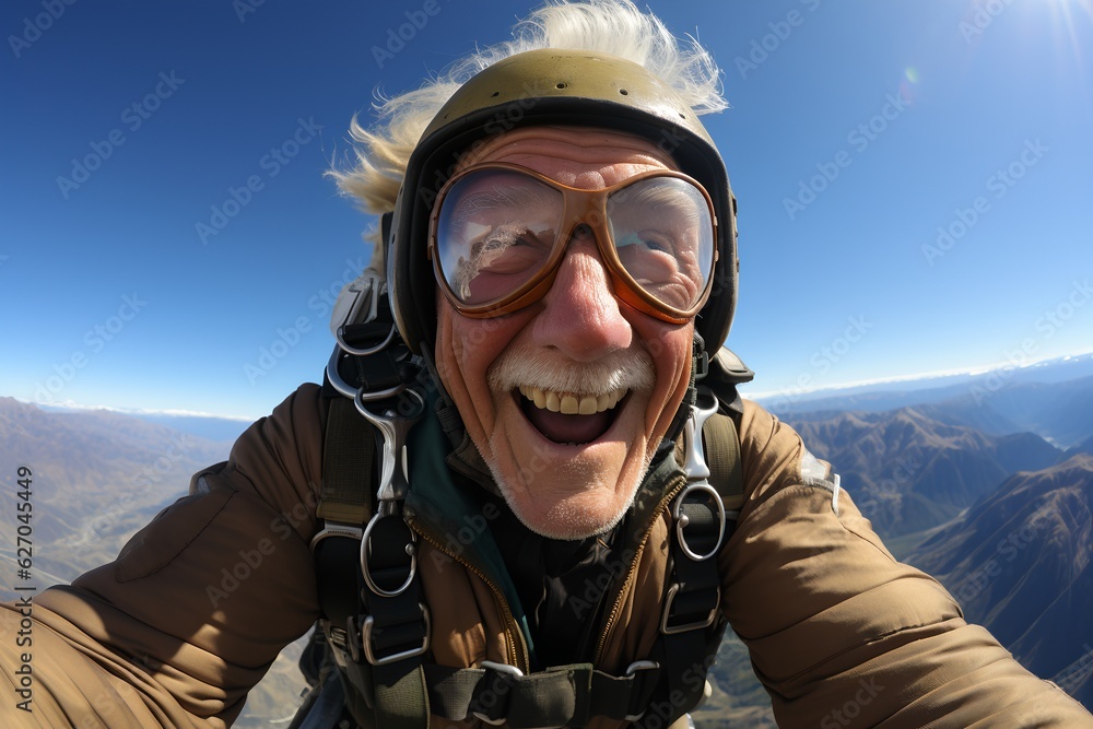 Happy old skydiver, generative ai Happy old skydiver, generative ai