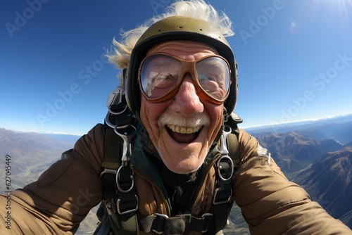 Happy old skydiver, generative ai