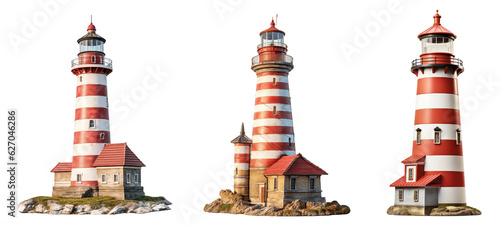 Collection of lighthouse isolated on transparent background