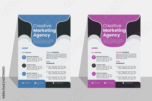 Creative Corporate & Business Flyer Design, a bundle of 2 templates of a4 flyer, business flyer mockup in bright colors. editable vector template design. photo