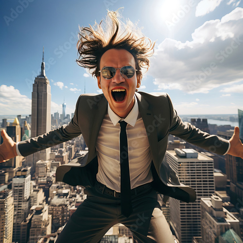 Euphoric businessman jumpin...