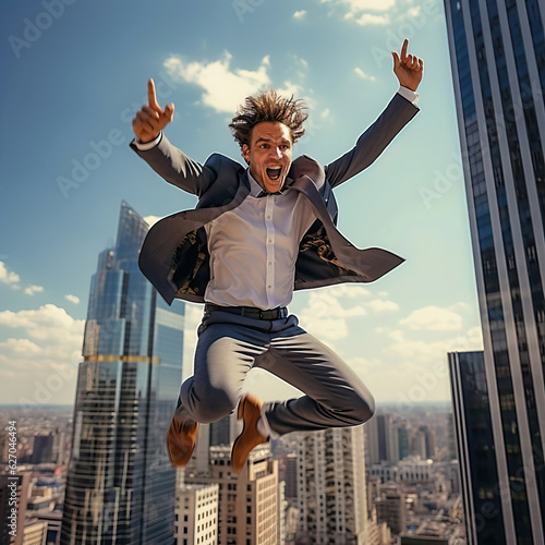 Euphoric businessman jumpin...
