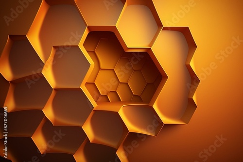 Orange gradient bg, embossed octagon, minimalist surface with 3D shape render. Generative AI