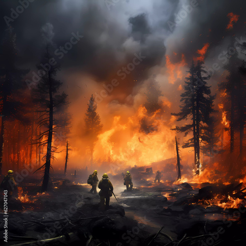 Forest fires, fire fighters battling, Mother Nature, global warming