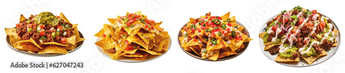 Fotografia, Obraz Plate of freshly made spicy nachos with guacamole  isolated on transparent backg