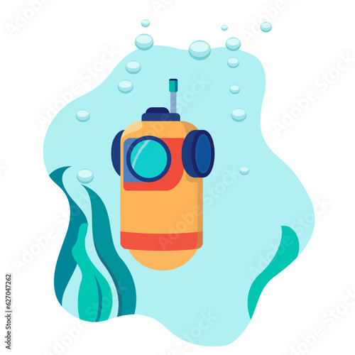 Submersible underwater submarine flat styles vector illustration, submarine in the ocean , imploded submarine flat style stock vector image