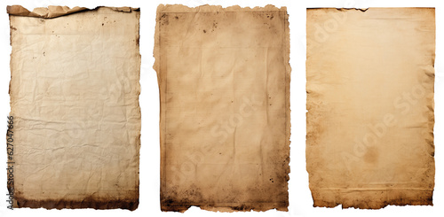 group of Old worn paper sheet isolated on transparent background