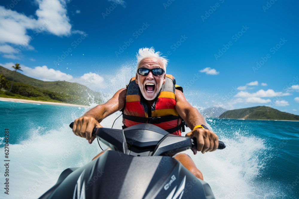 Obraz premium Senior person enjoying life on a jet ski