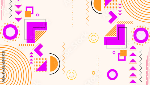 Memphis geometric background with abstract element shapes. Graphic minimal texture for holiday poster, card, social media. Abstract pattern with circle, halftone dots. Geometry banner. vector