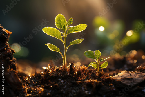 Life's Cycle: A Seedling Emerging from Earth in a Captivating. Generative AI