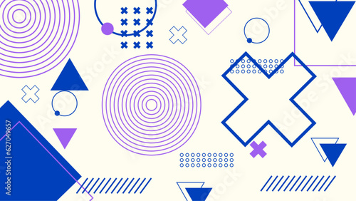 Memphis geometric background with abstract element shapes. Graphic minimal texture for holiday poster, card, social media. Abstract pattern with circle, halftone dots. Geometry banner. vector