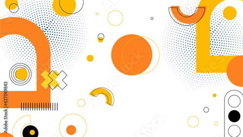 Modern abstract background with memphis elements in yellow and orange gradients and retro themed for posters, banners and website landing pages.