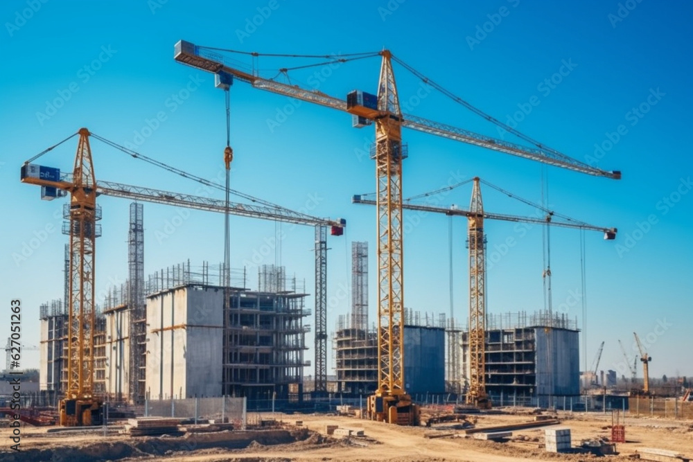 tower cranes on the platform. the concept of donation of housing and rent. generative ai, ai, generative,