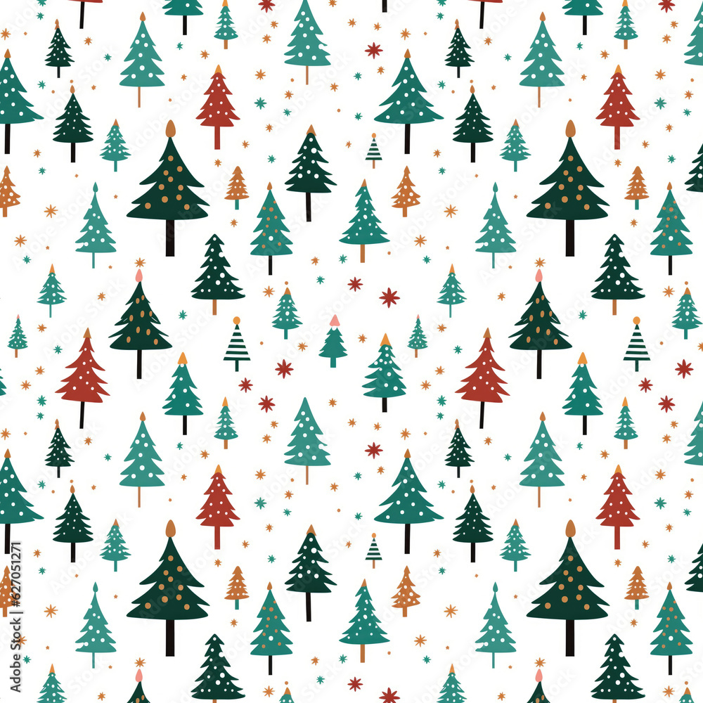 Green pine trees on white background, watercolor seamless Christmas pattern, Generative AI
