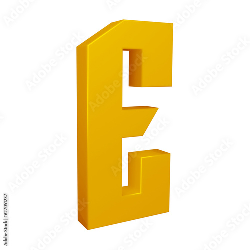 3D golden alphabet letter e for education and text concept