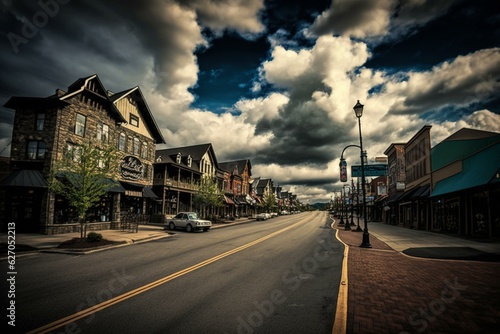 Photo of the main street in Pigeon Forge  Tennessee. Generative AI