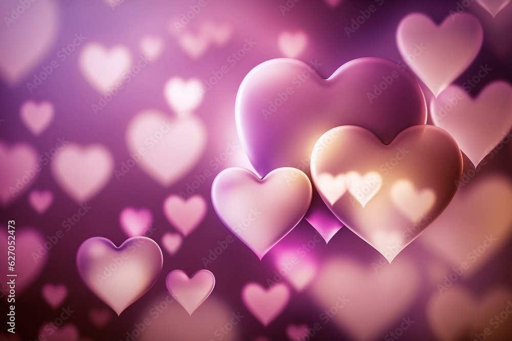 Soft focus pink hearts abstract background. Generative AI