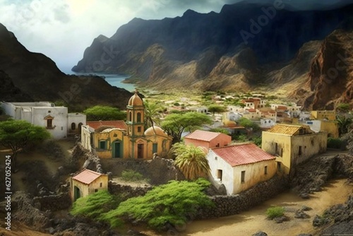 Small village in Santo Antão, Cape Verde, West Africa. Generative AI photo