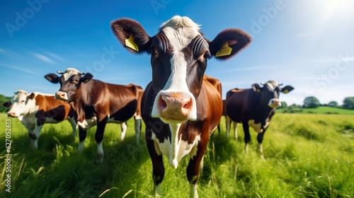 Close up shot of cows on the field made with Ai generative technology