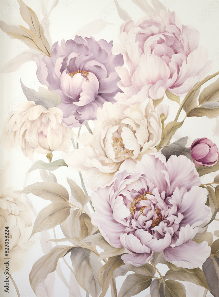 Illustration peony pink rose nature floral romantic flowers watercolor art template pattern