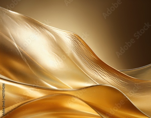 Golden sheet strips forming a flowing abstract background. Prescious metals backdrop. AI generated image photo