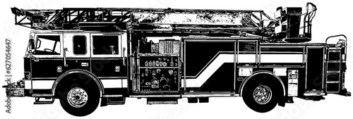 Fire engine vehicle illustration in black, isolated 