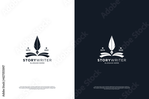 Fountain pen writing logo design. Nib pen and signature logotype.