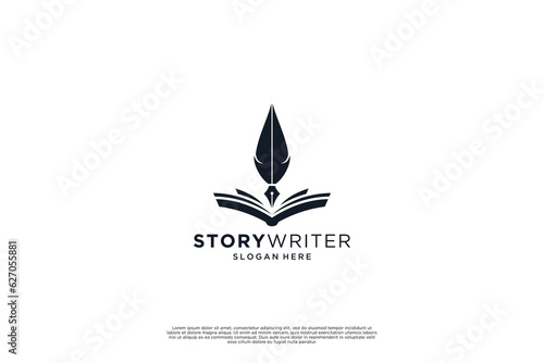 Fountain pen writing logo design. Nib pen and signature logotype.