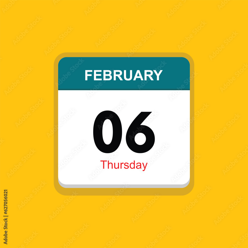 thursday 06 february icon with black background, calender icon