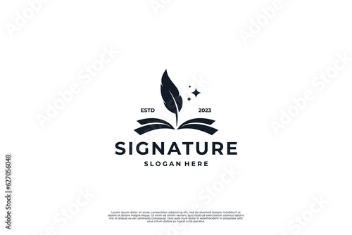 Fountain pen writing logo design. Nib pen and signature logotype.