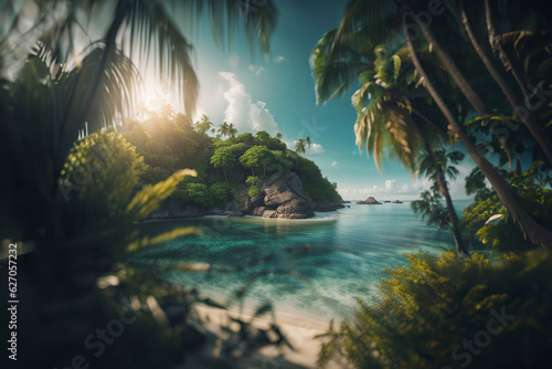 Picturesque enchanting secluded island beach, created with Generative AI technology