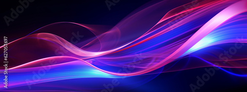  Fashion art background with fantasy glowing neon lines, waves. Data transfer concept. Symbol of creativity, bright manifestation. Generative Ai content