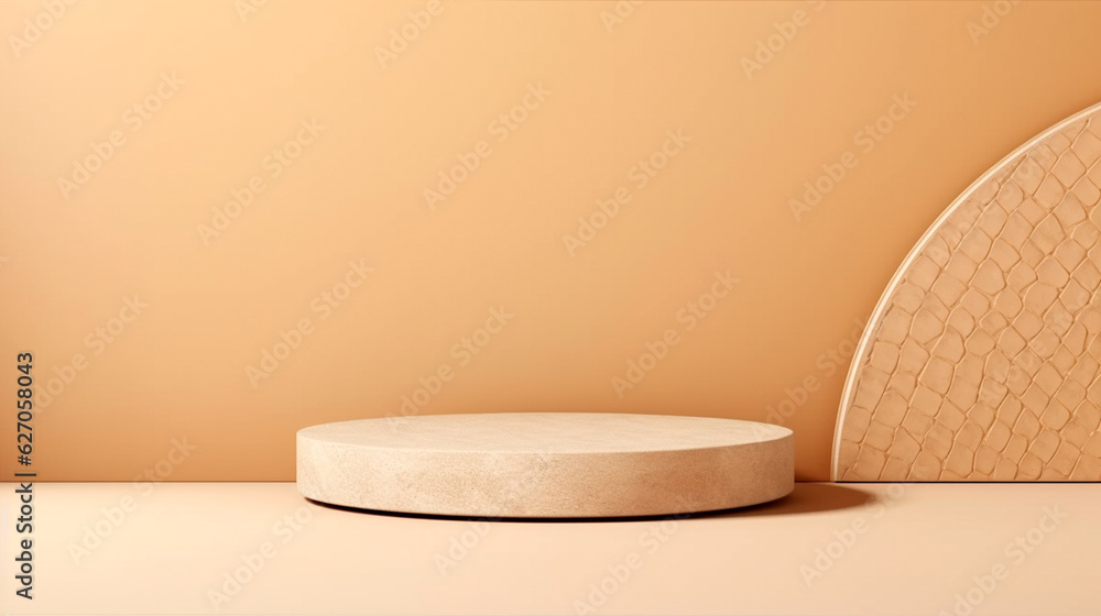 beige natural podium pedestal product display background with texture and shadow, luxury, elegant, modern. Generative AI beige natural podium pedestal product display background with texture and shadow, luxury, elegant, modern. Generative AI