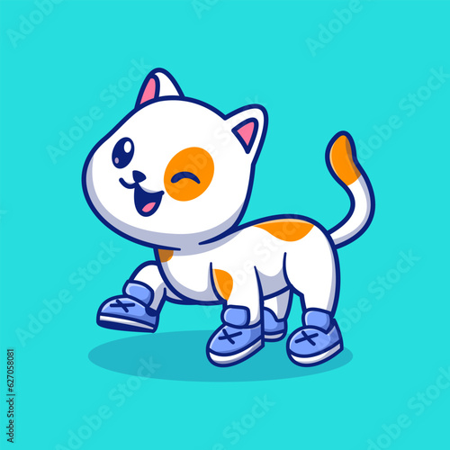 Fototapeta Naklejka Na Ścianę i Meble -  Cute Cat Wearing Shoes Cartoon Vector Icon Illustration. 
Animal Nature Icon Concept Isolated Premium Vector. Flat 
Cartoon Style