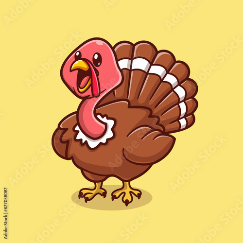 Cute Turkey Bird Chicken Cartoon Vector Icon Illustration. 
Animal Nature Icon Concept Isolated Premium Vector. Flat 
Cartoon Style