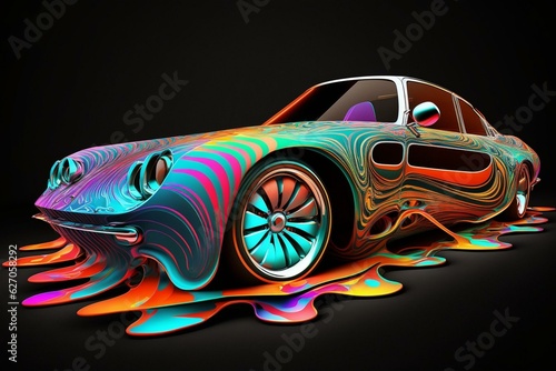 Customized car masterpiece with vibrant colors in 3D. VR-ready  virtualrealityart. Generative AI