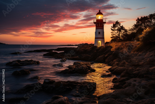 Magnificent Lighthouse with Marvelous Light. Generative AI"