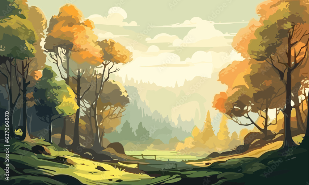 landscape with forest landscape forest daytime so beautiful vector art painting 