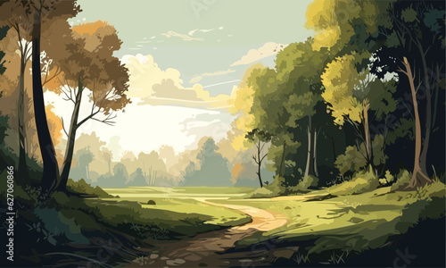 landscape with forest landscape forest daytime so beautiful vector art painting 