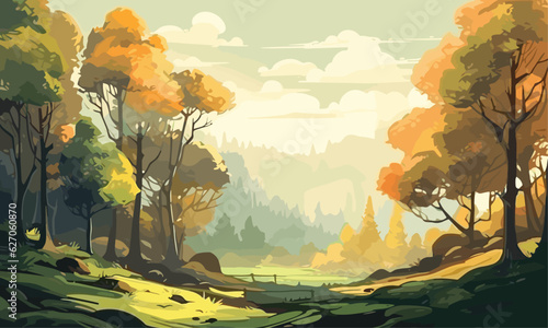 landscape with forest landscape forest daytime so beautiful vector art painting 