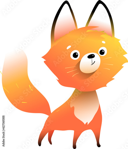 Cute forest animal character design. Funny playful fox, wild baby character for kids . Adorable fox for children isolated clipart. Hand drawn animal vector in watercolor style.