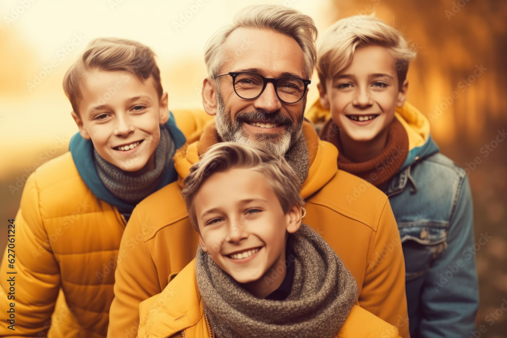 A Father's Love. Single Father or Widower Surrounded by Happy Children. Bonding Moments Concept. AI Generative A Father's Love. Single Father or Widower Surrounded by Happy Children. Bonding Moments Concept. AI Generative