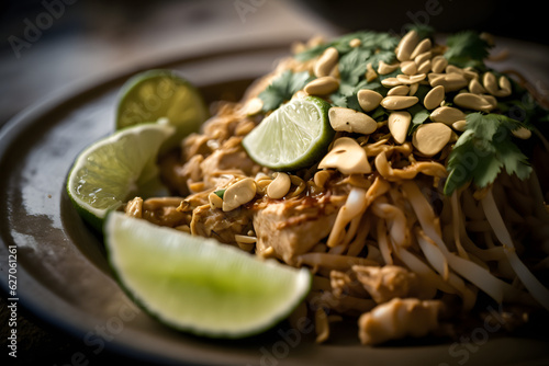 Spicy Pad Thai with Stir Fried Noodles, Shrimp or Chicken, and a Zesty Tamarind Sauce, Generative AI