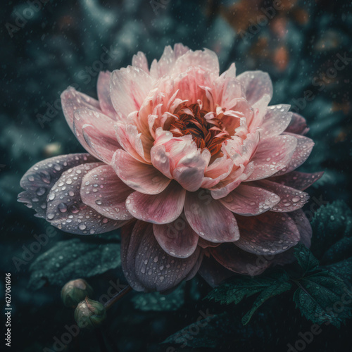 A beautiful pink flower with water droplets Generative Ai