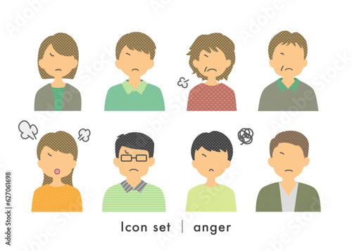 Stock Illustration: Angry facial expression set _ adult